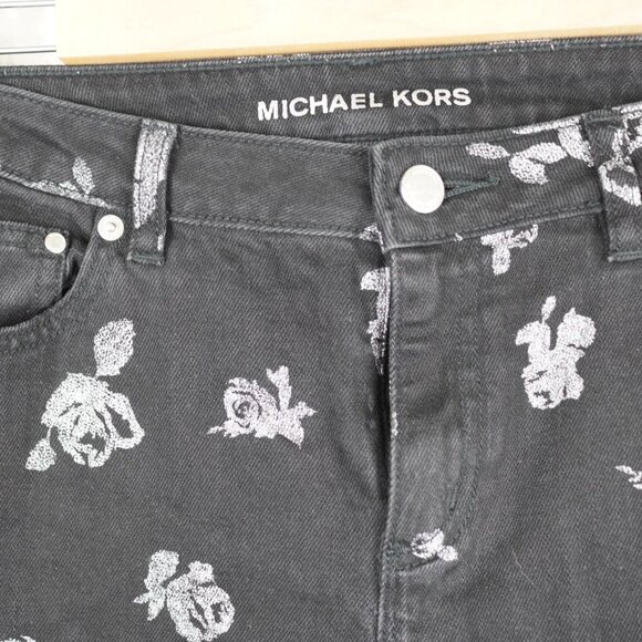 Michael‎ Kors Izzy Cropped Skinny Jeans Black Floral Print Size 6 - Picture 2 of 11